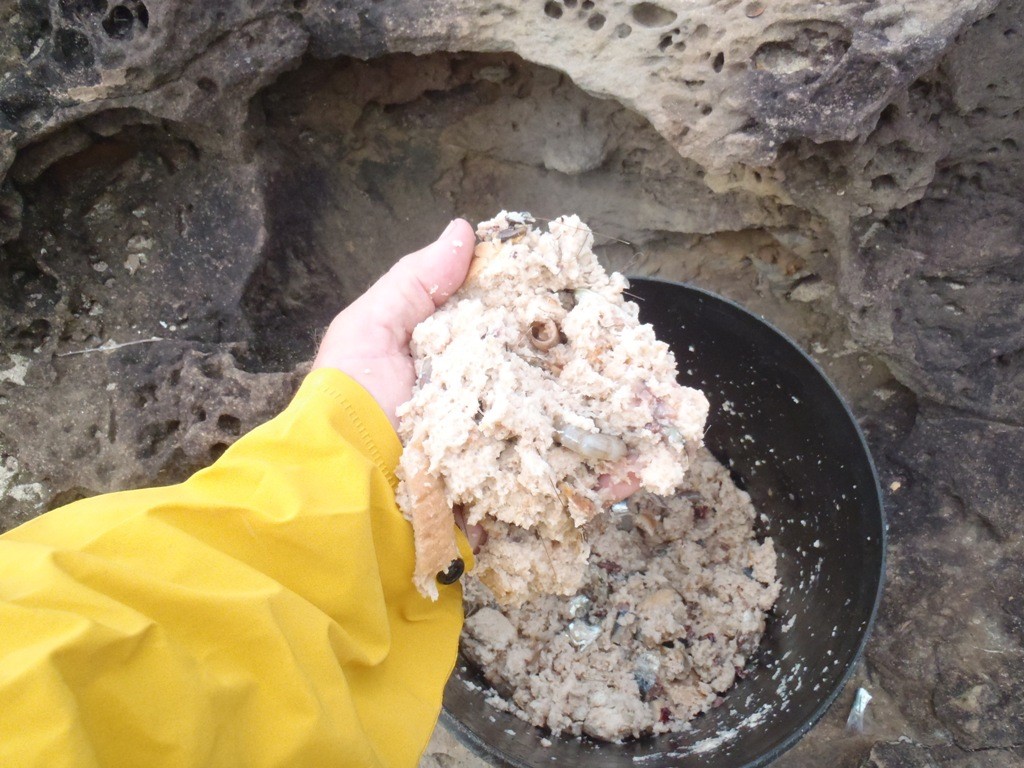 Bread, chopped up prawns, mashed pilchards and water make a great berley when fishing off the rocks © Gary Brown